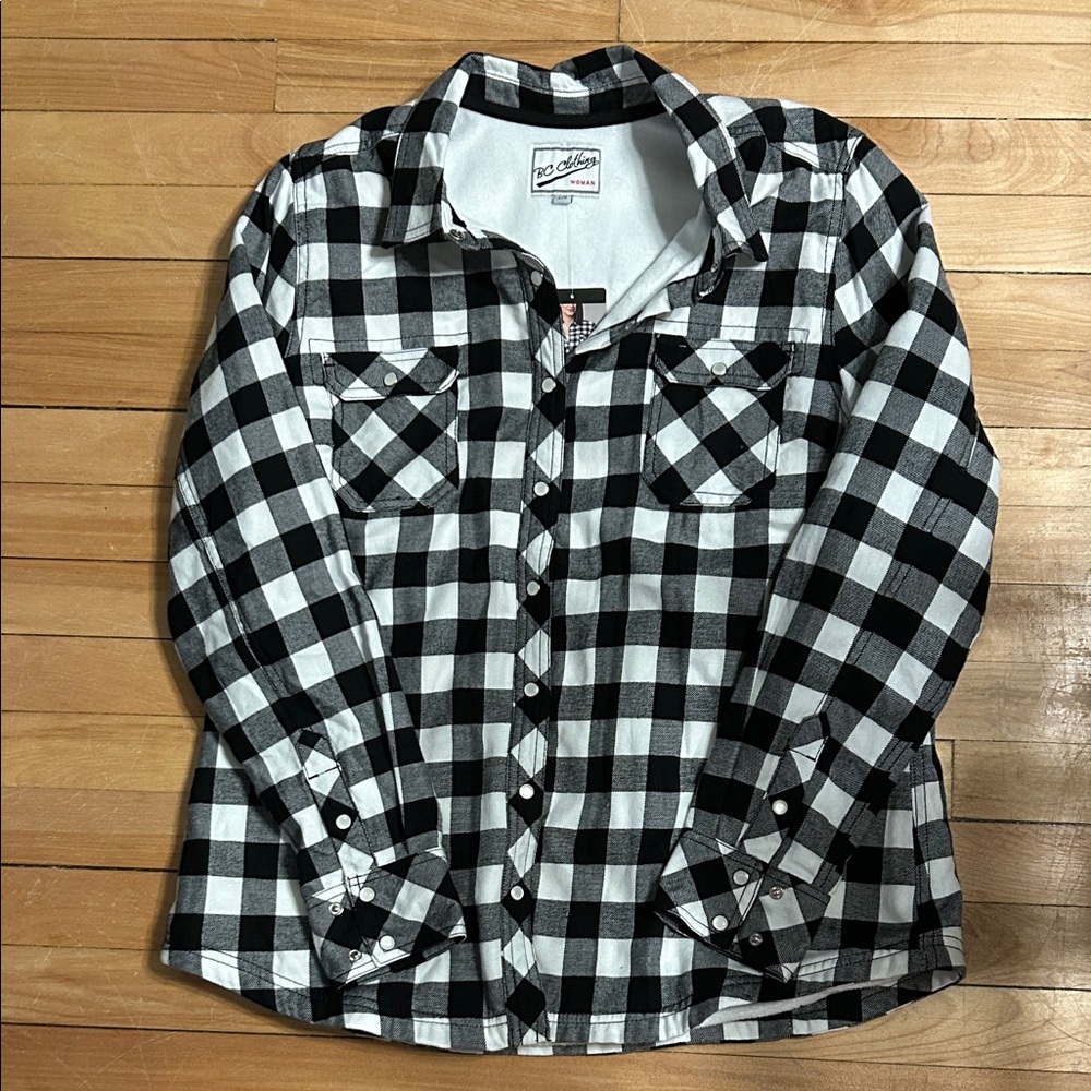 BC Clothing Black and White Plaid Button-Down Top